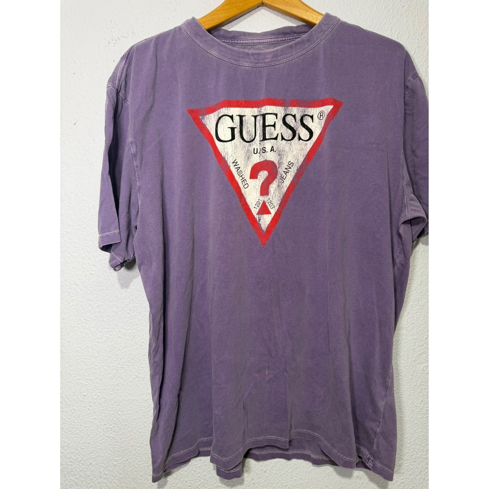 Guess Jeans T-Shirt Purple Triangle L Streetwear Minimalist Y2K Style Oversized